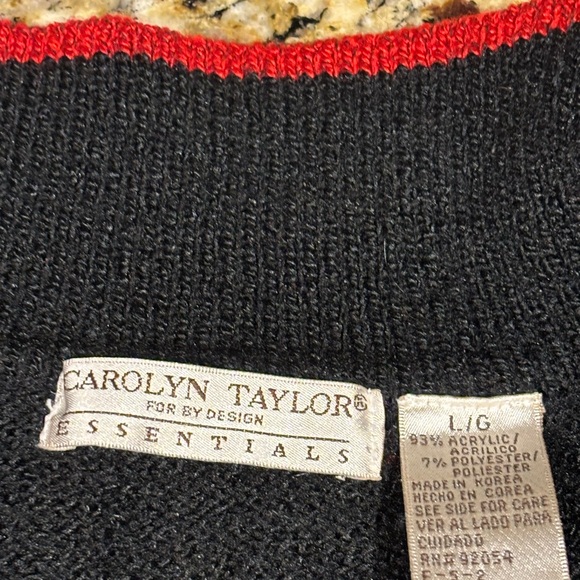 Carolyn Taylor Holiday Black and Red Patterned Zip-Up Sweater - Large - Picture 8 of 15